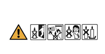 Vier Pictogramme Warnhinweis Umgang mit der Kerze