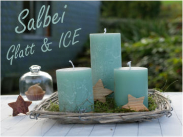 Modefarbe Sakbei- Weizenkornkerzen -  Salbei