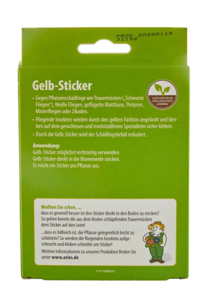 Einfache Anwendung: Spitze zusammenfalten, einstecken oder aufhängen – für langanhaltenden Schutz ganz ohne chemische Mittel. Gelbsticker von Aries
