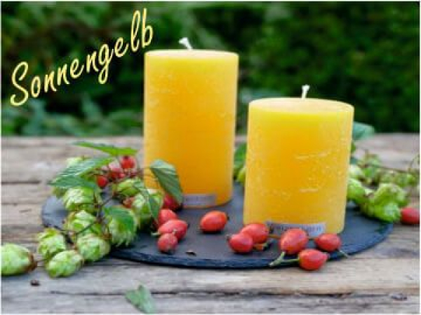 Weizenkornkerzen_Herbstrendfarbe Sonnengelb in Oberfläche ICE eine wunderschöne Herbstkerze und Adventkerze
