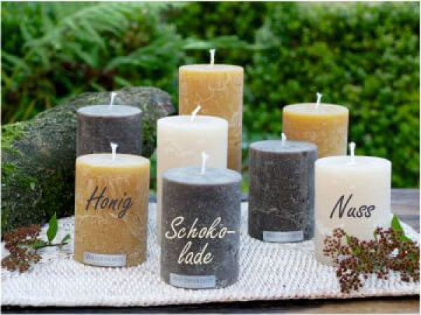 Weizenkornkerzen_Herbstrendfarben Schokolade, Nuss und Honig. Warme Faben für die Herbst und Weihnachtsdekoration